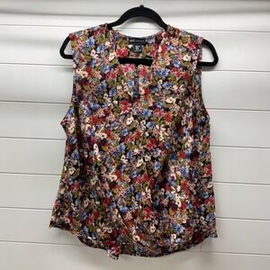 Jones New York XL Floral Sleeveless Blouse Surplice V-Neck Faux Wrap Top Multi